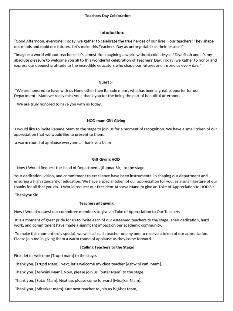 Teachers Day Celebration | PDF