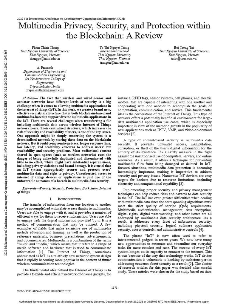 Blockchain Multimedia Security Review | PDF | Internet Of Things | Security