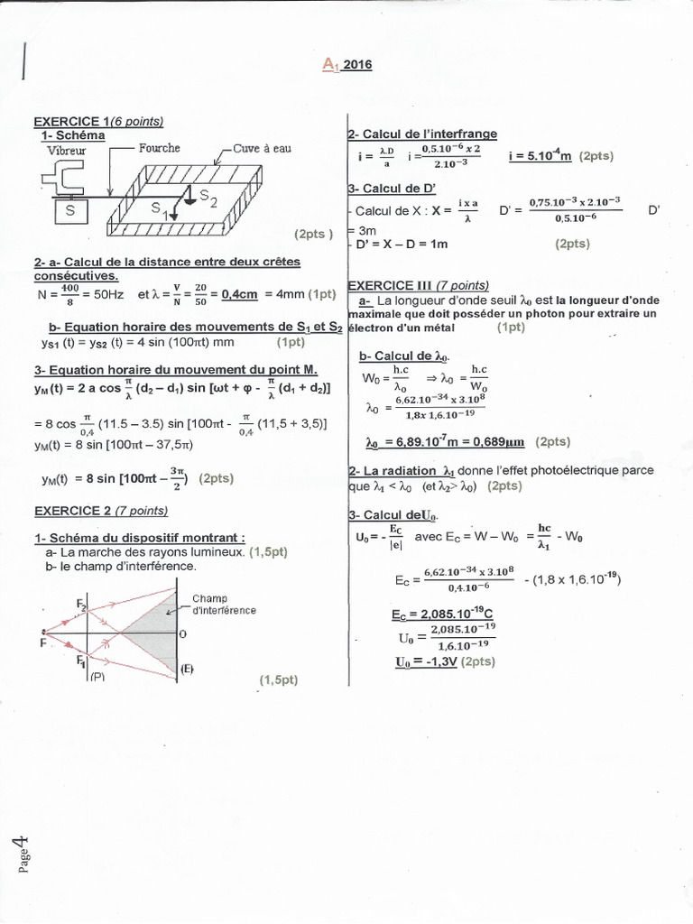 Corrigé Physique Sciences Physiques Série A1 2016 Pdf