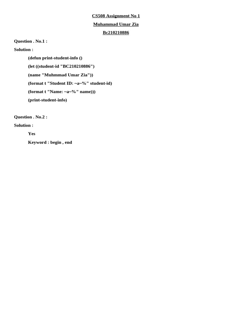 Lisp Programming Assignment | PDF
