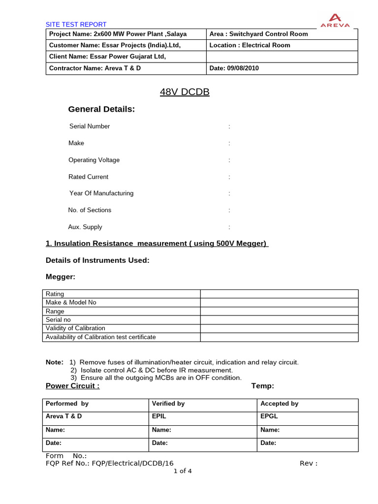 Electrical Test Report for MSEDCL | PDF | Electrical Substation ...