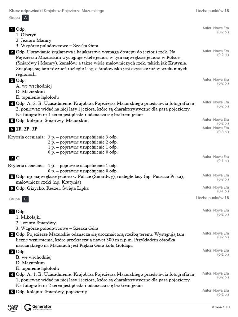 Krajobraz Pojezierza Mazurskiego Klasa 5 Krajobraz Pojezierza Mazurskiego Klucz Odpowiedzi | PDF