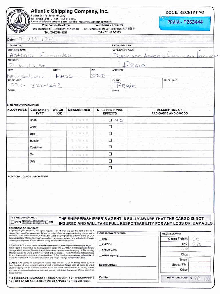 Atlantic Shipping Company Dock Receipt | PDF | Cargo | Supply Chain ...