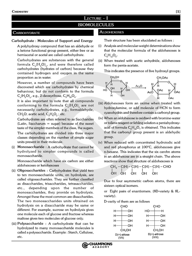 Biomolecules - All Lectures | PDF | Glucose | Carbohydrates