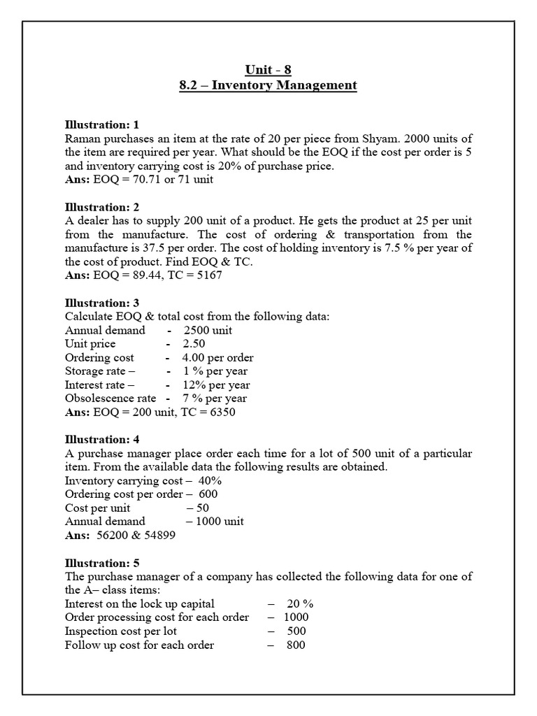 EOQ Calculations and Inventory Management | PDF | Management Accounting ...