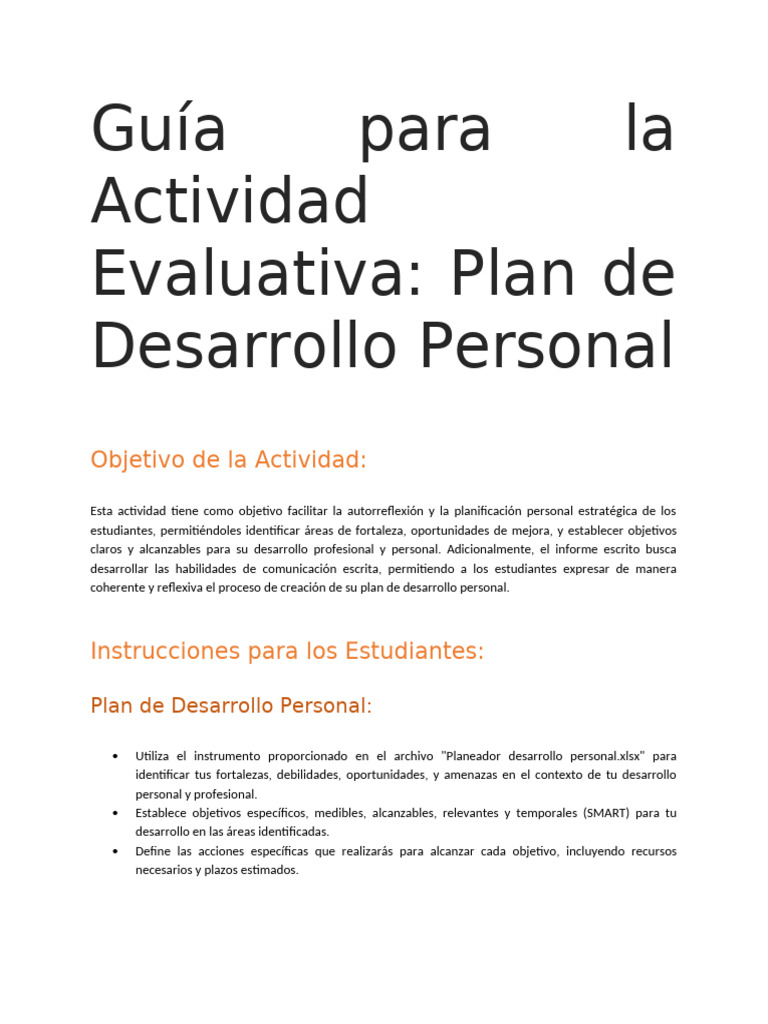 Guía para Plan de Desarrollo Personal (Presencial) | PDF | Desarrollo ...