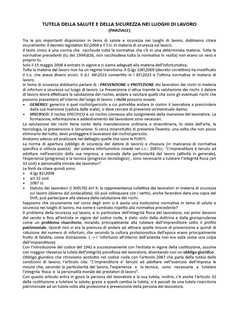 Tutela Della Salute e Sicurezza | PDF