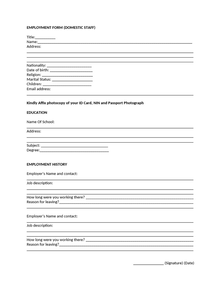 EMPLOYMENT FORM Copy Edited | PDF