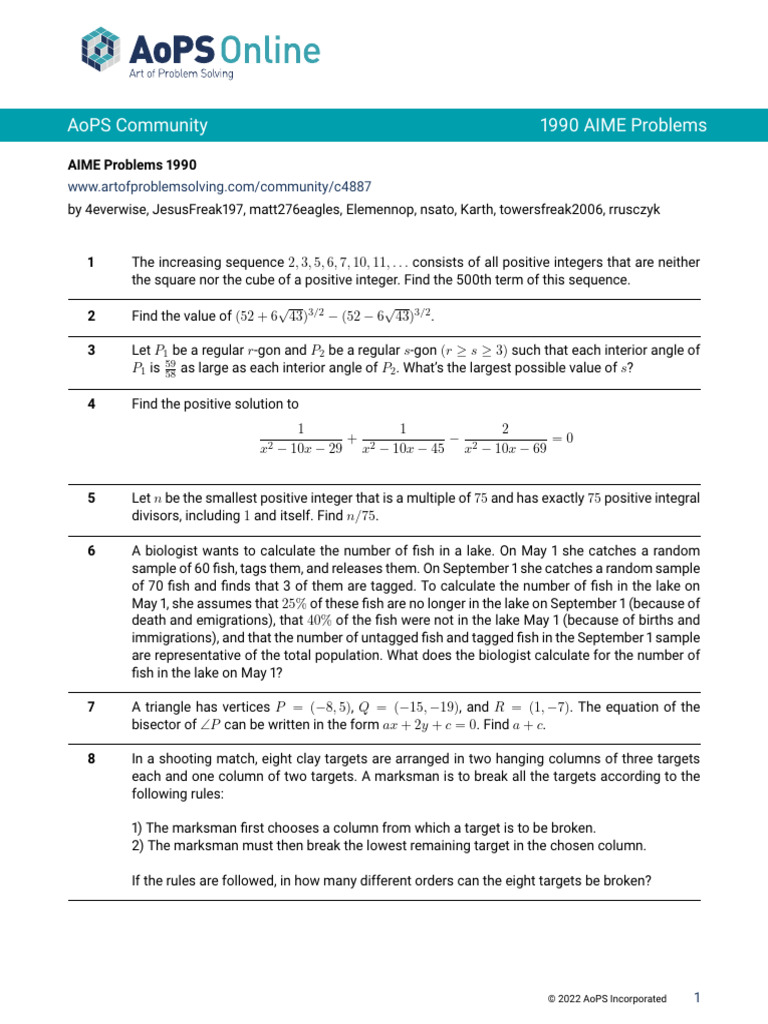 AIME1990 | PDF | Square Root | Triangle