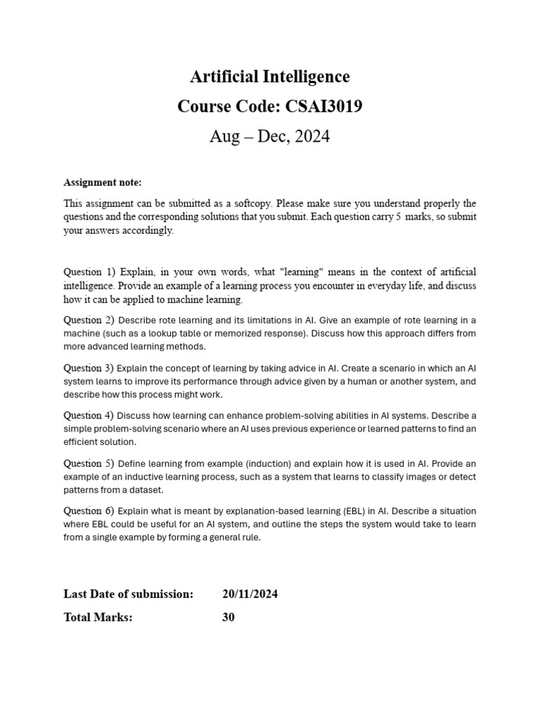 AI Learning Concepts Assignment Guide | PDF