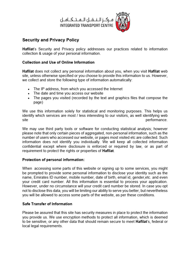 Hafilat Security and Privacy Policy | PDF | Privacy | Security