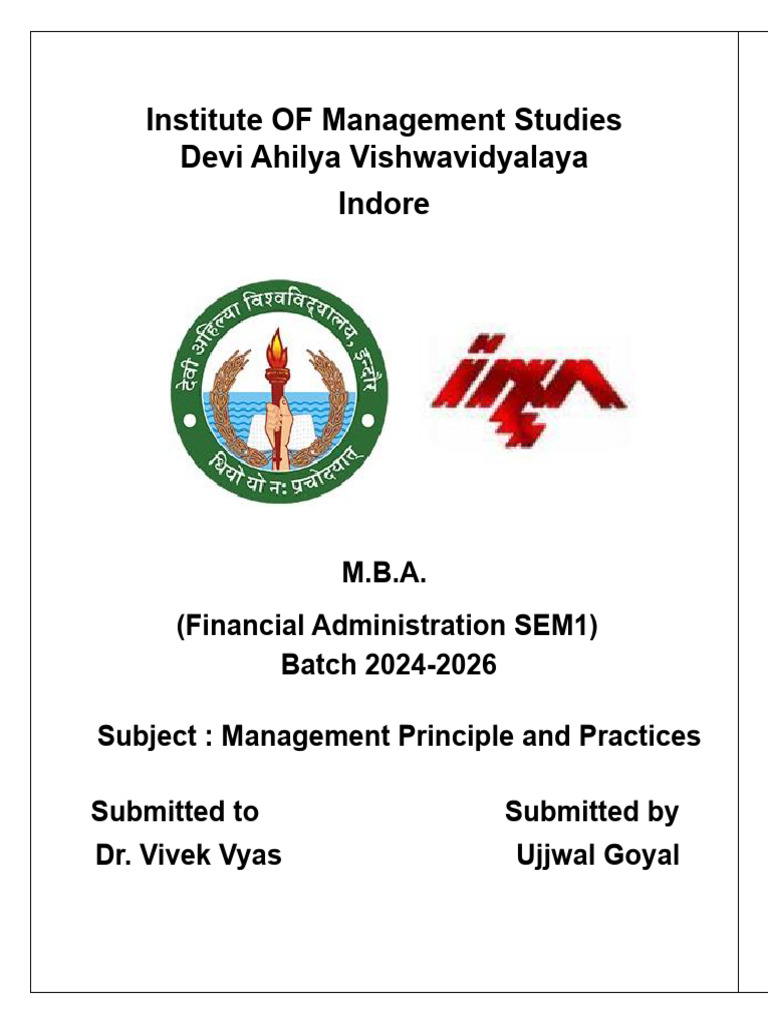 DAVV MBA Assignment Front Page Template | PDF