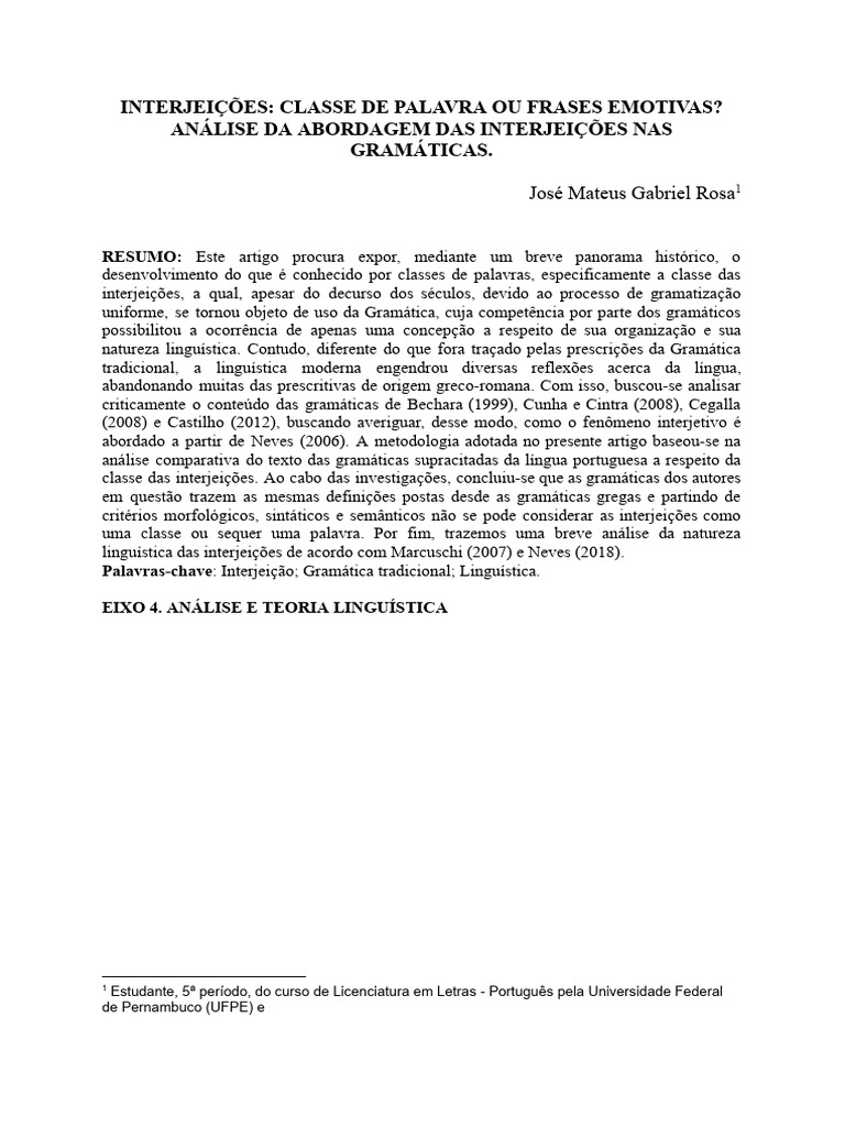 Primeira Classe De Palavra