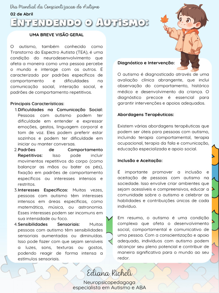 Entendendo o Transtorno do Espectro Autista | PDF | Espectro do autismo ...