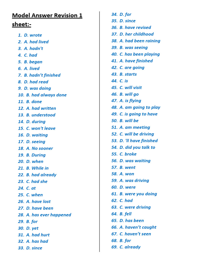 English Grammar Model Answers | PDF
