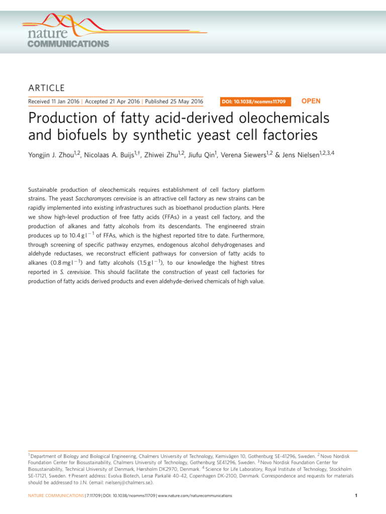 Image showcasing Yeast Production of Fatty Acids and Biofuels | PDF | Fatty Acid ...