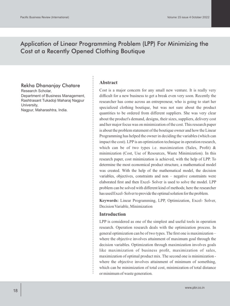 Cost Minimization for Clothing Boutique Using LPP | PDF | Mathematical ...