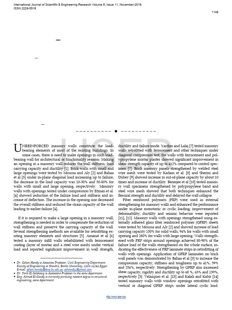 Strengthening Masonry Walls for Openings | PDF | Strength Of Materials ...