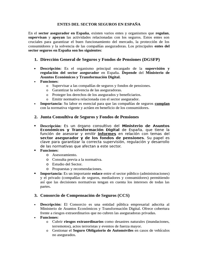 Entes Reguladores del Sector Asegurador en España | PDF | Seguro ...