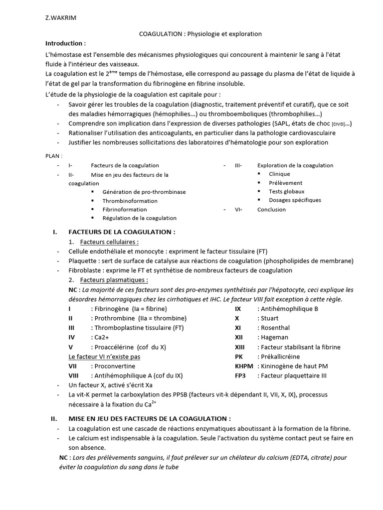 Physiologie et exploration de la coagulation | PDF | Coagulation ...