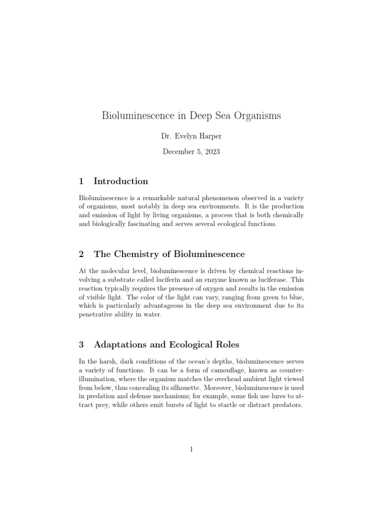 Bioluminescence in Deep Sea Organisms | PDF | Oceanography | Nature