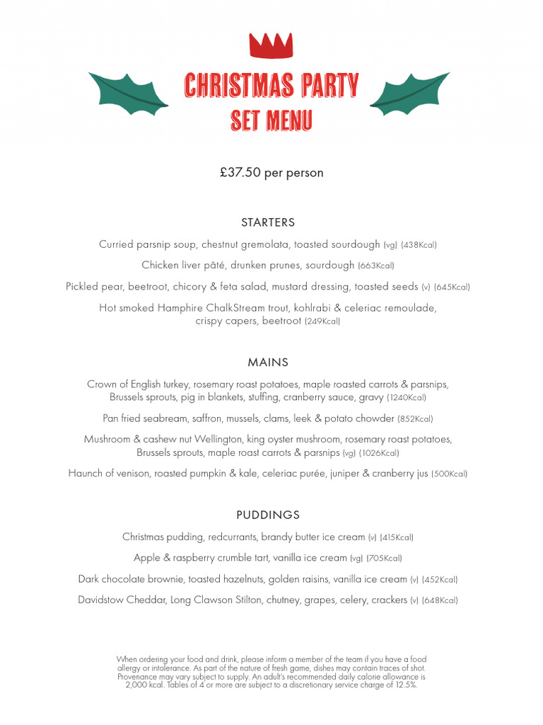 The Waterman Cambridge Christmas Menu | PDF