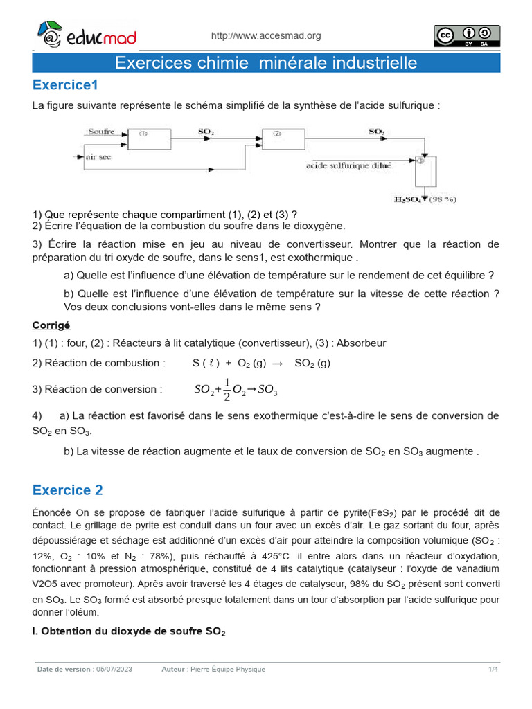 Exercices sur la chimie industrielle et engrais | PDF | Dioxyde de ...