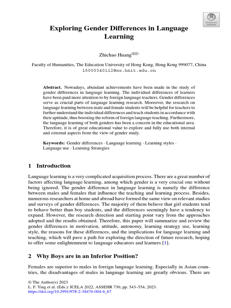 Exploring Gender Differences in Language Learning: Abstract | PDF ...