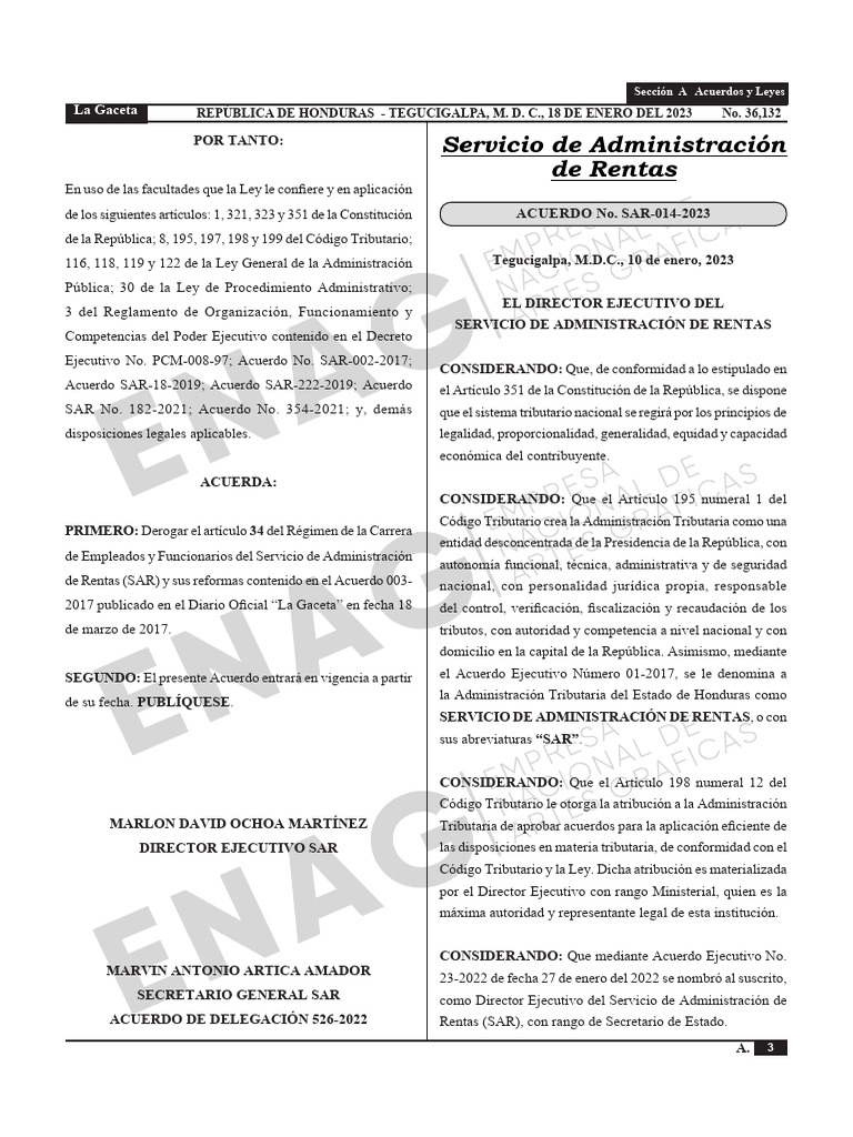 Acuerdo Sar 014 2023 | PDF | Impuesto sobre la renta | Impuestos