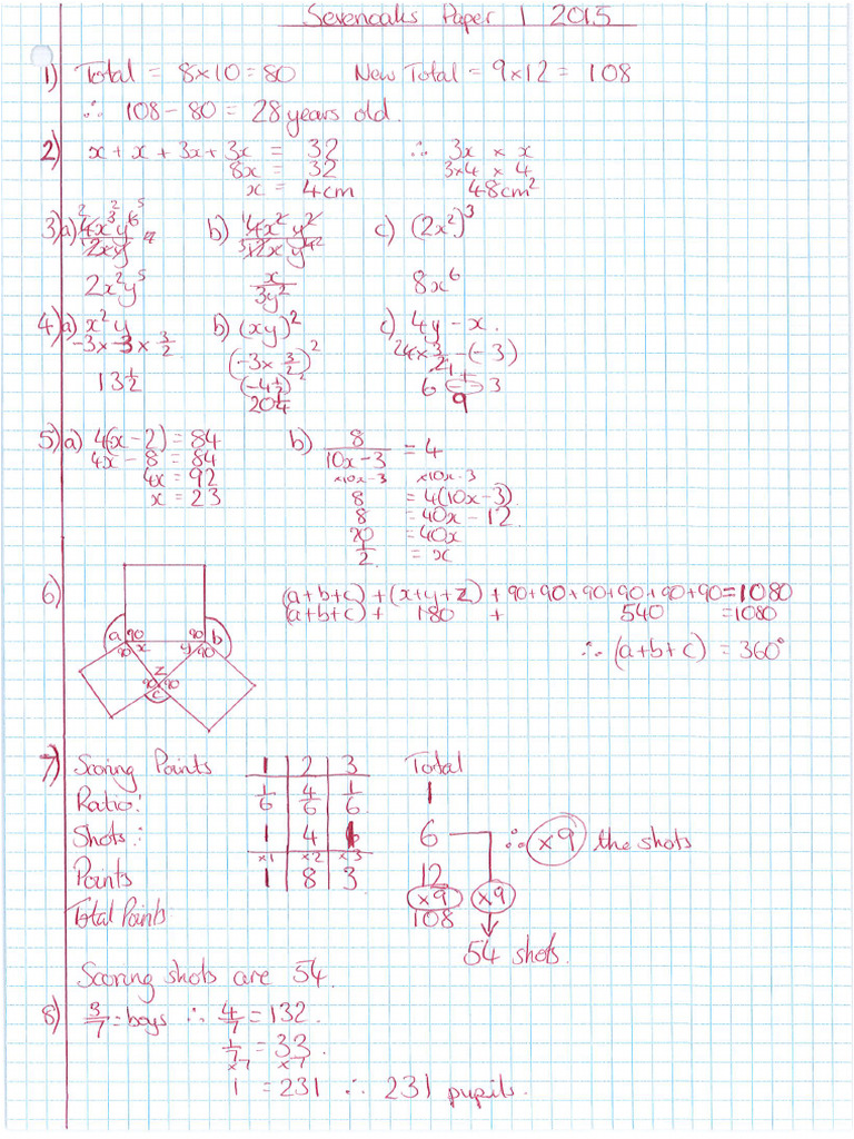 Sevenoaks 2015 Maths Paper 1 Answers | PDF