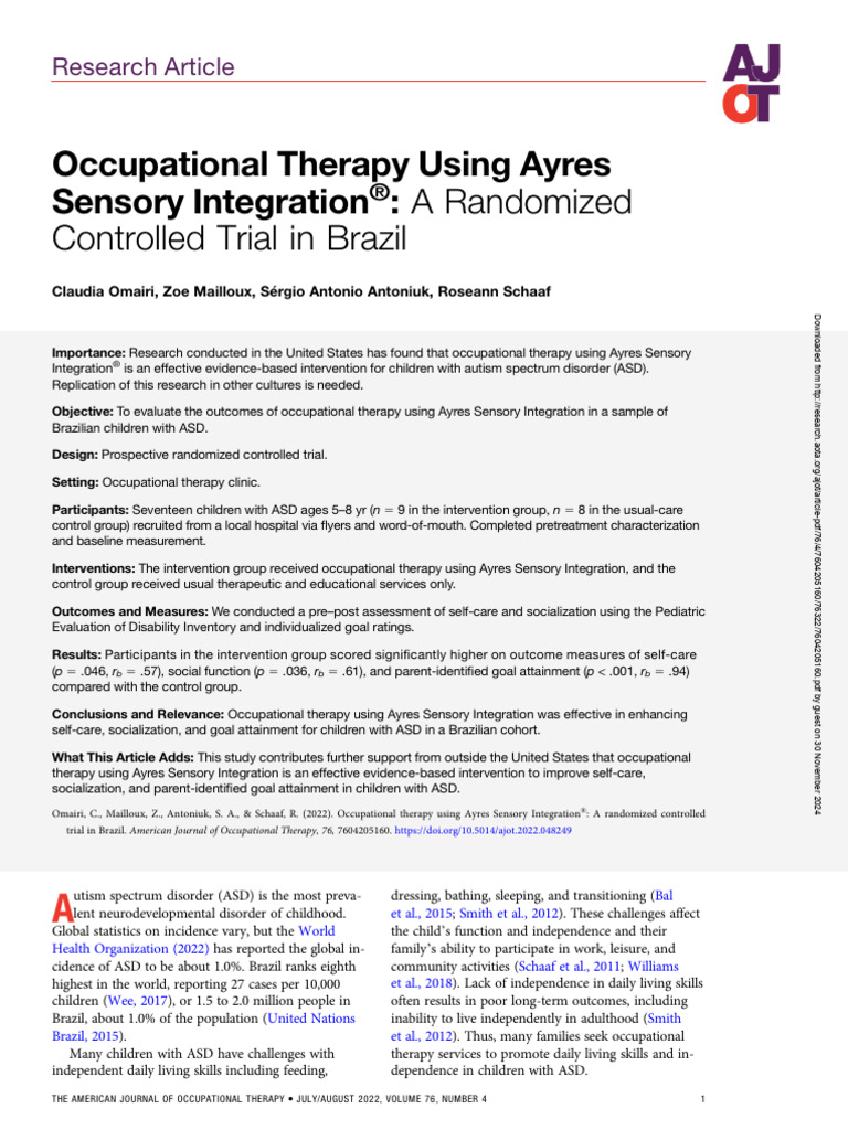 Photo inspiration: Picture Idea: Occupational Therapy Using Ayres Sensory Integration A Randomized
