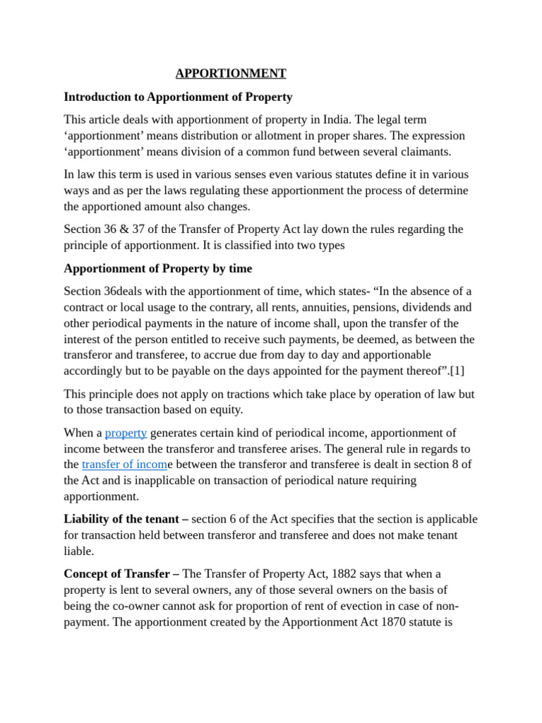 APPORTIONMENT | PDF | Apportionment | Lease