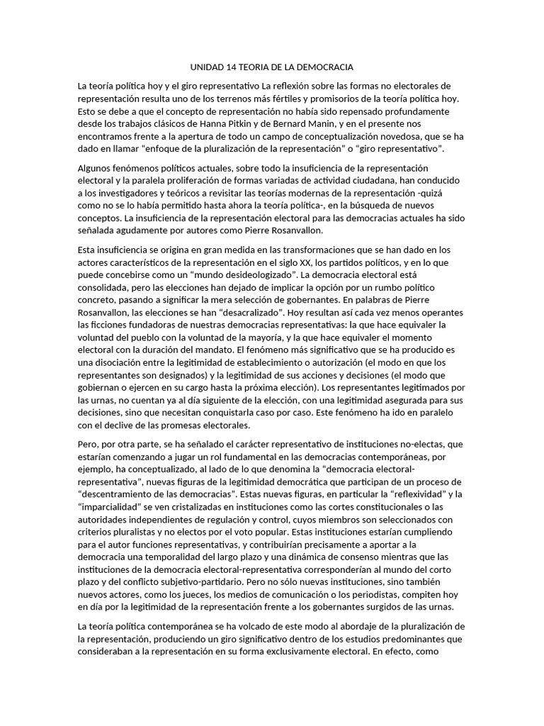 Unidad 14 Teoria de La Democracia | PDF | Democracia | Ideologías políticas
