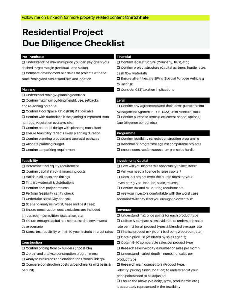 Residential Development Due Diligence Guide | PDF | Real Estate ...