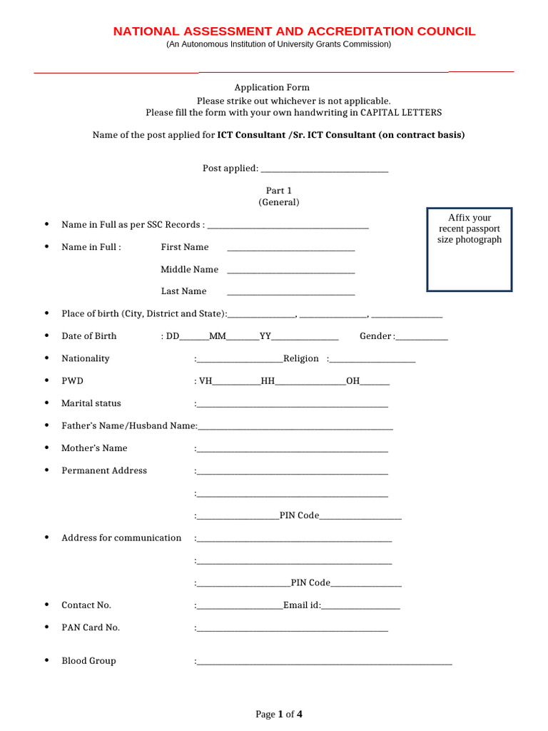 NAAC ICT Consultant Application Form | PDF