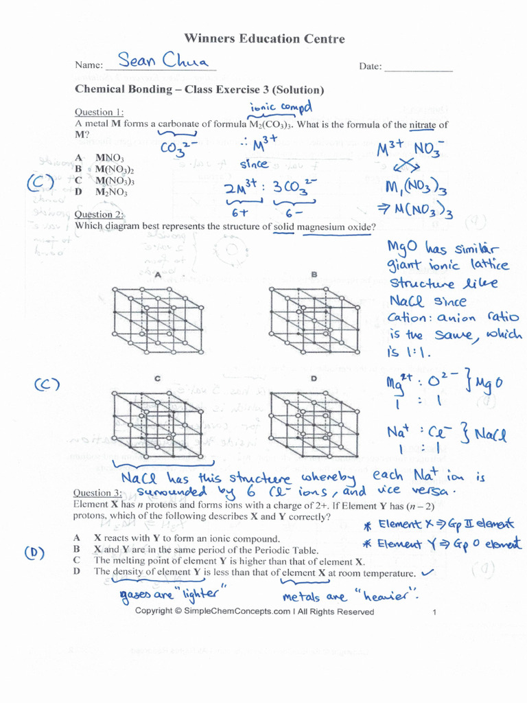 Chemical Bonding Class Exercise 3 Solution | PDF | Carbon | Chemical Bond
