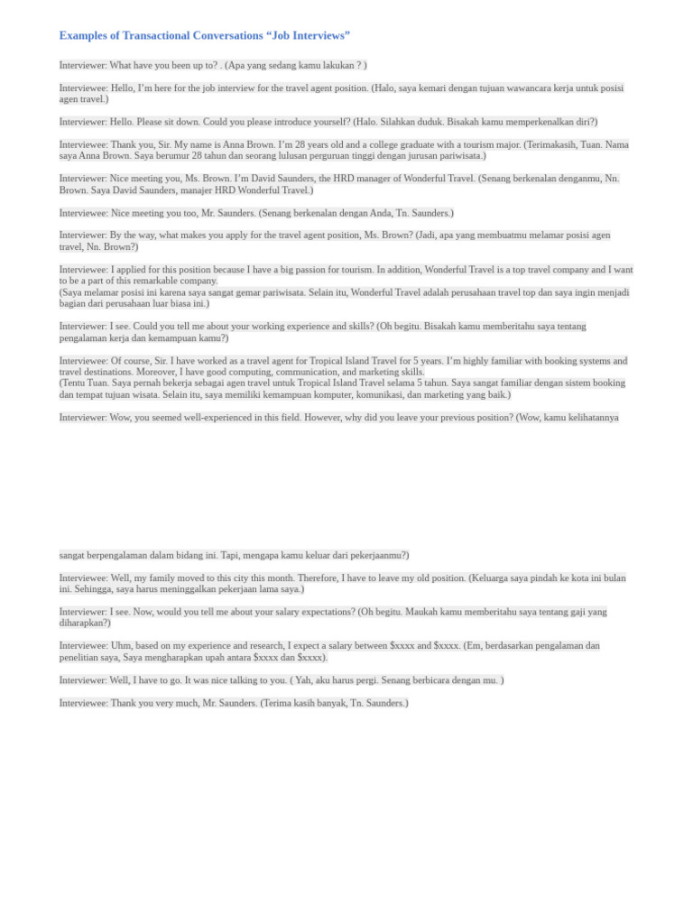 Job Interview Conversation Examples | PDF