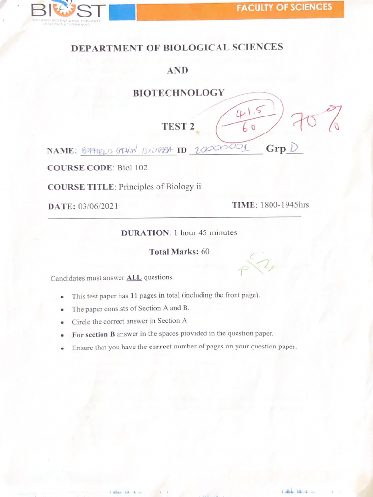 BIO 102 - Test 2 (20220-2021) | PDF