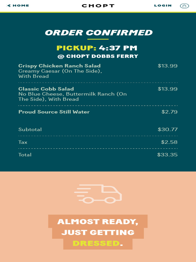 CHOPT Dobbs Ferry Order Summary | PDF