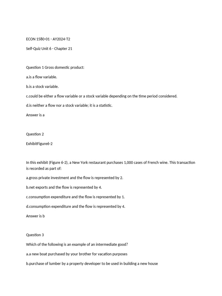 GDP Concepts and Quiz Questions | PDF | Gross Domestic Product | Taxes