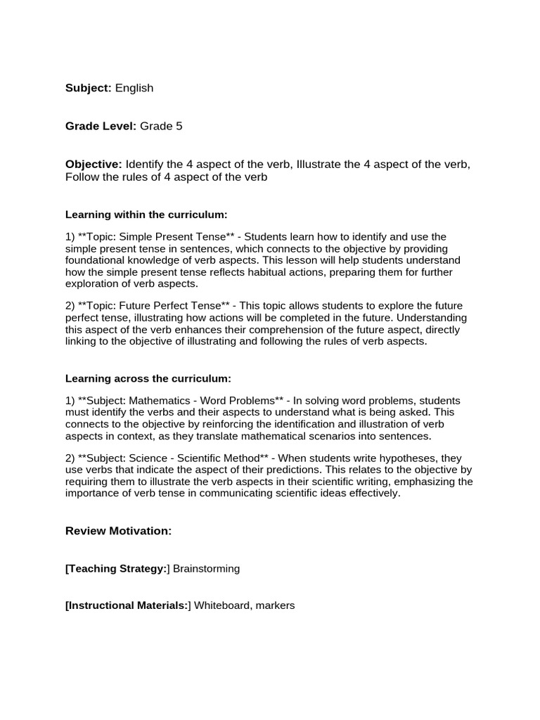 Lesson Plan Pdf Grammatical Tense Learning