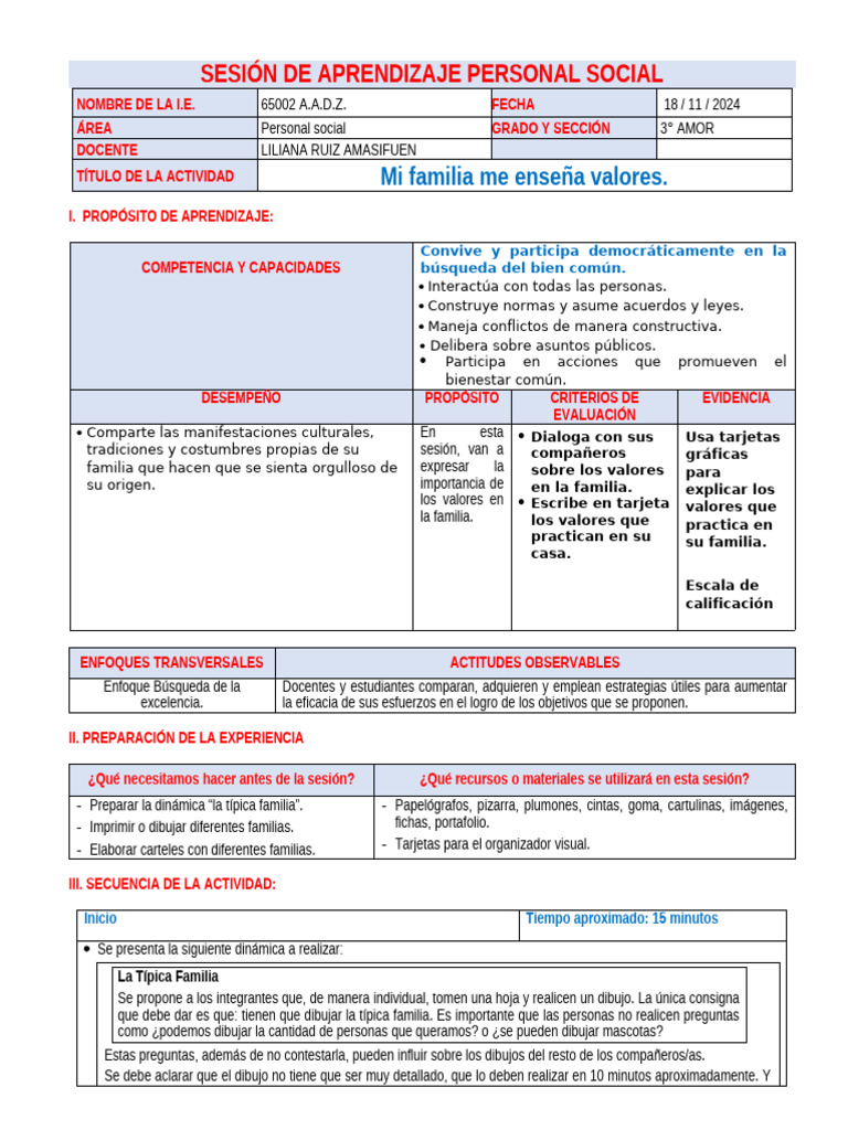 Valores en la Familia: Aprendizaje Infantil | PDF | Aprendizaje ...