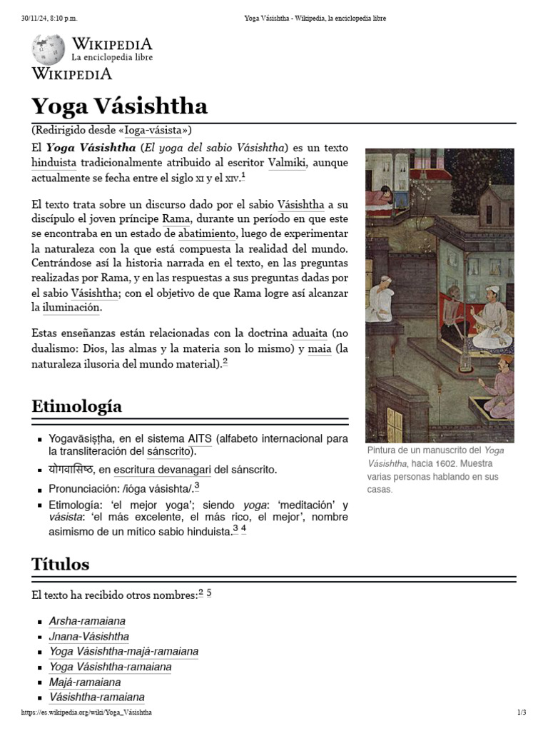 Yoga Vásishtha Wikipedia, La Enciclopedia Libre PDF Yoga
