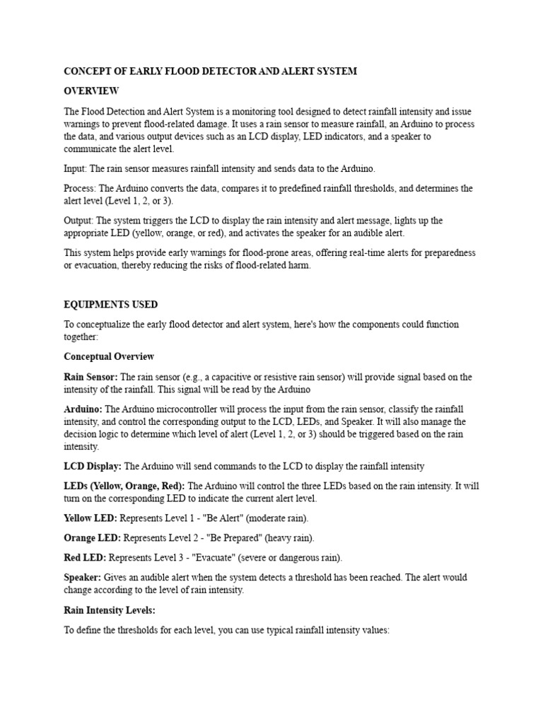 Concept of Early Flood Alert | PDF | Sensor | Light Emitting Diode
