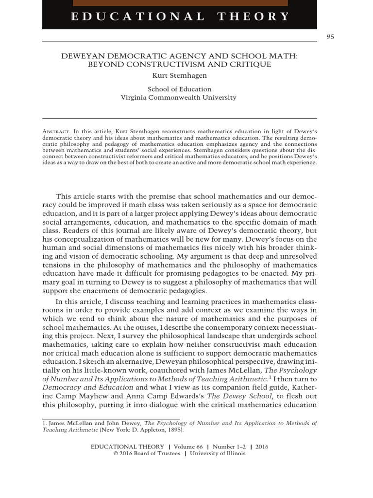 Deweyan Approach to Democratic Math Education | PDF | John Dewey ...