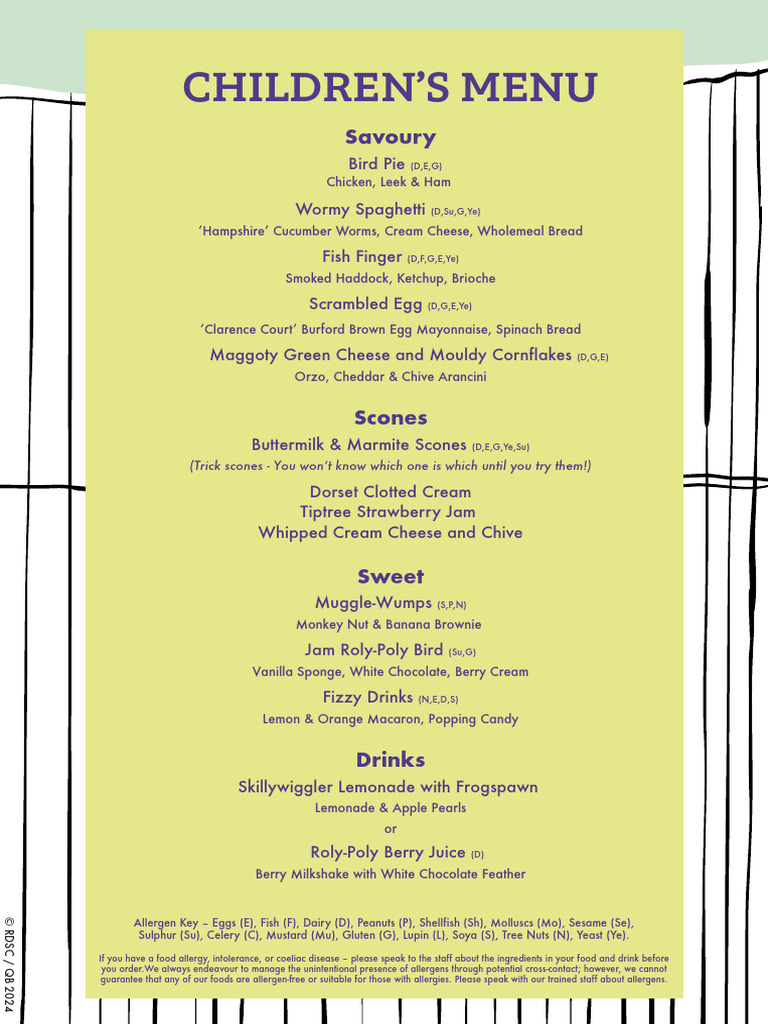 Children's Menu with Allergen Info | PDF | Scone | Foods