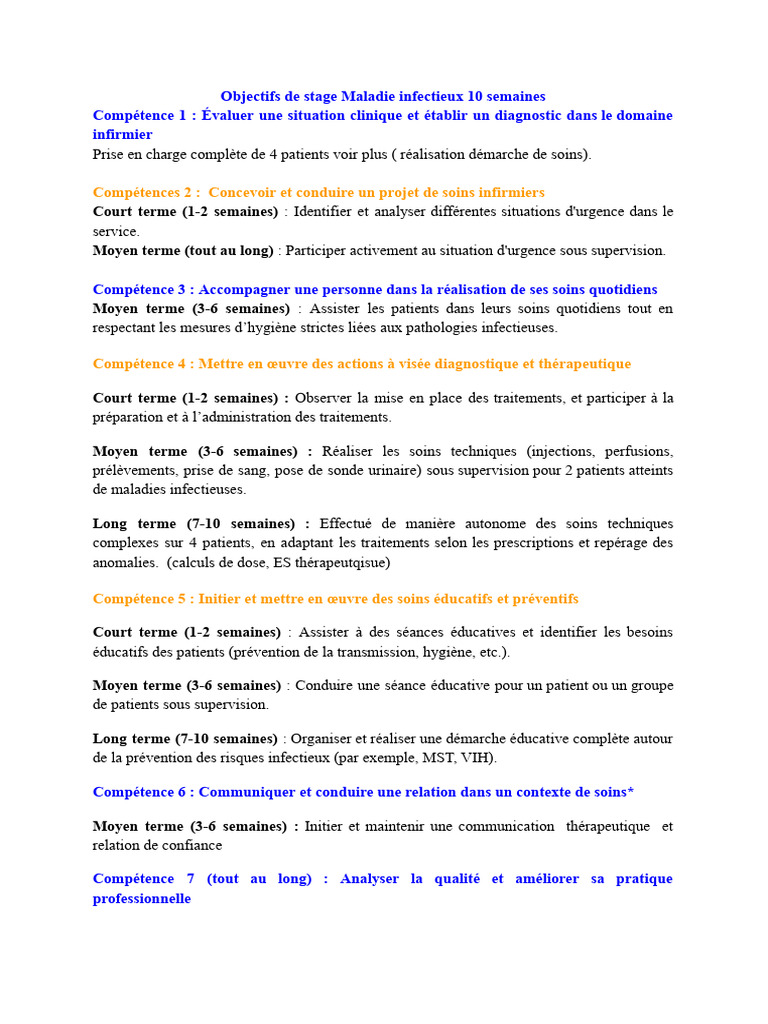 Objectifs de stage en soins infirmiers | PDF | Allaitement | Infection