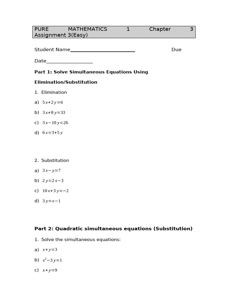 Simultaneous Equations and Inequalities | PDF | Equations | Inequality ...