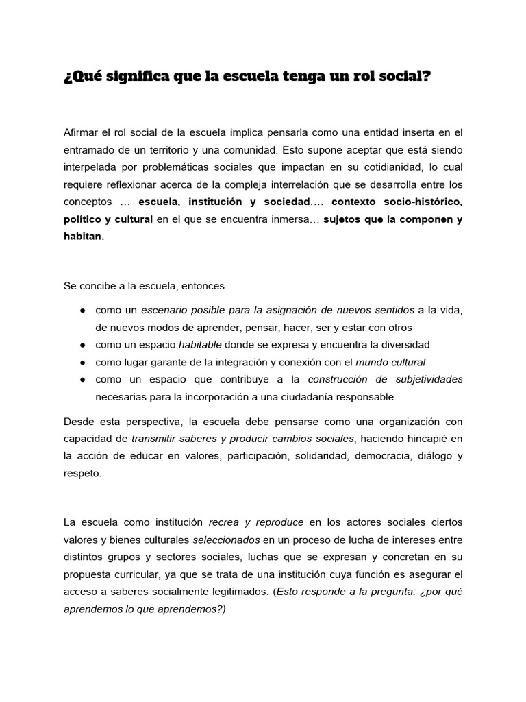 El Rol Social de La Escuela | PDF | Escuelas | Educación en artes liberales