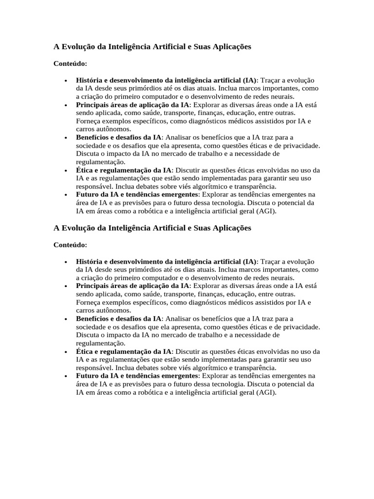 A Evolução Da Inteligência Artificial e Suas Aplicações | PDF ...